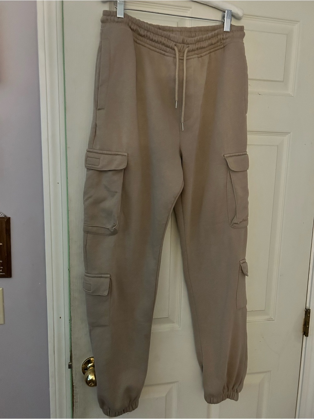 Women’s Taupe Cargo Jogger Pants - Casual Drawstring Waist EUC